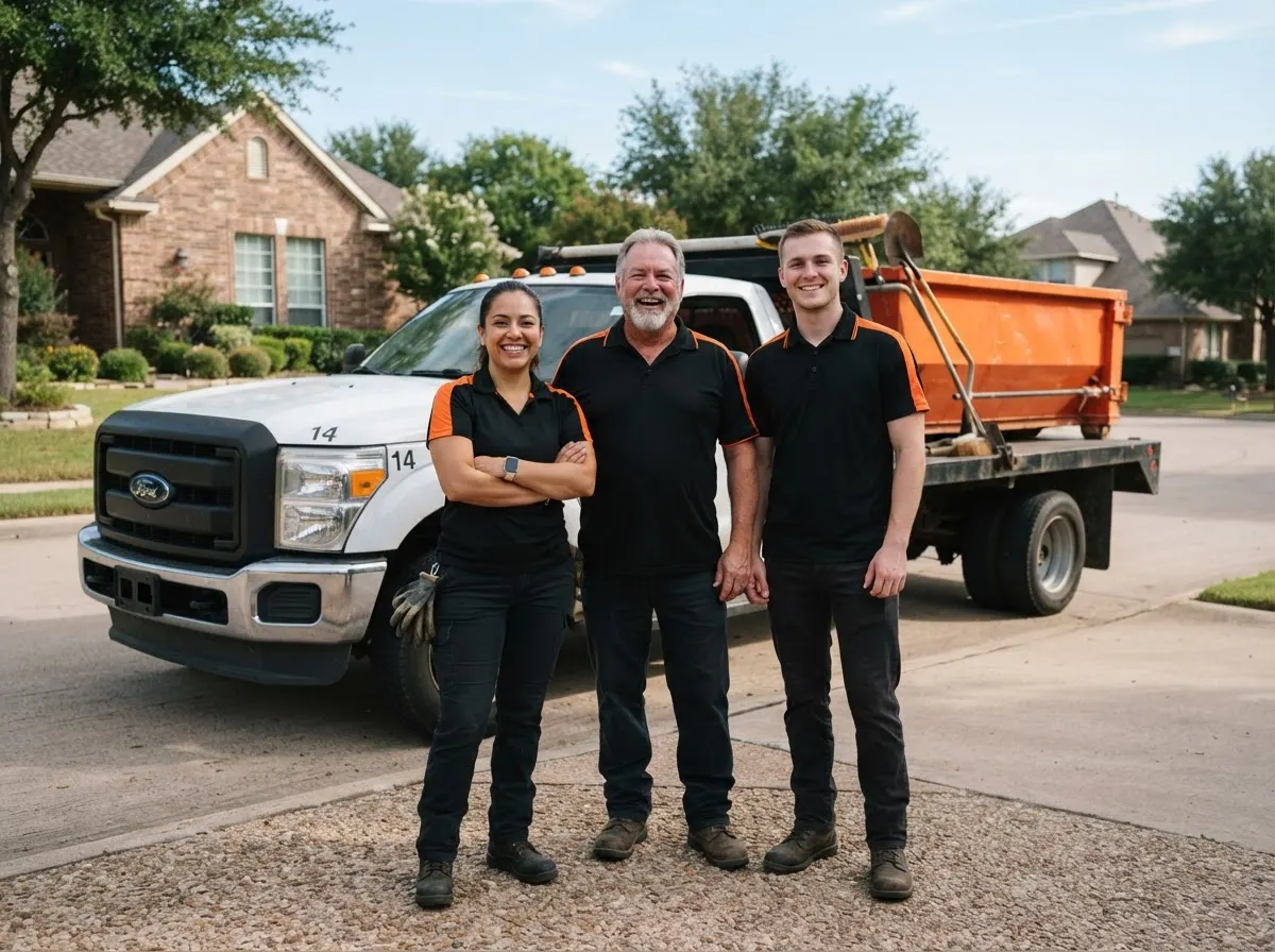 The TitanForge Waste Co. team, dumpster in Addison, TX